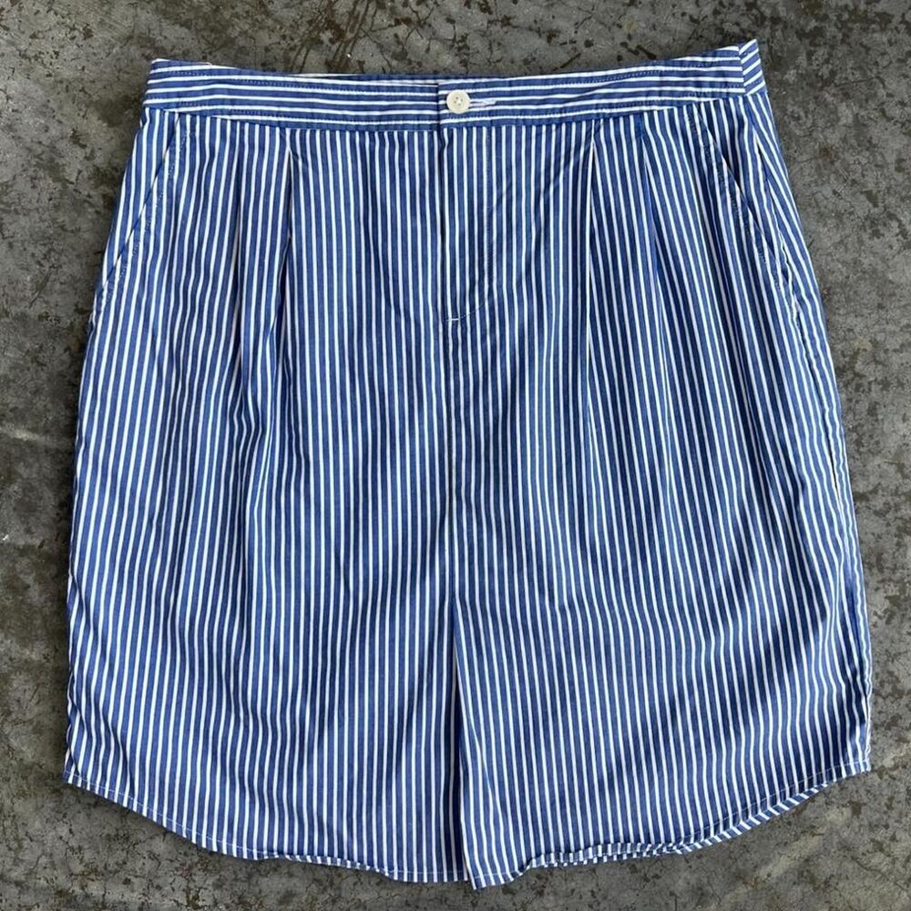 Banana Republic Blue & White Striped Pleated Mini Skirt Lined with Pockets
